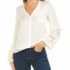 Budget 🎉 women Elie Tahari Embroidered Silk 👚 Shirt 🛒