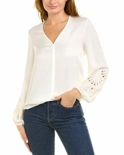 Budget 🎉 women Elie Tahari Embroidered Silk 👚 Shirt 🛒