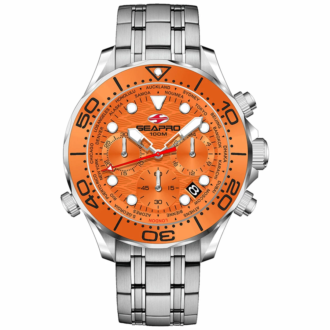 Cheap 🌟 Seapro Men's Mondial Timer Orange Dial ⌚ Watch 👏
