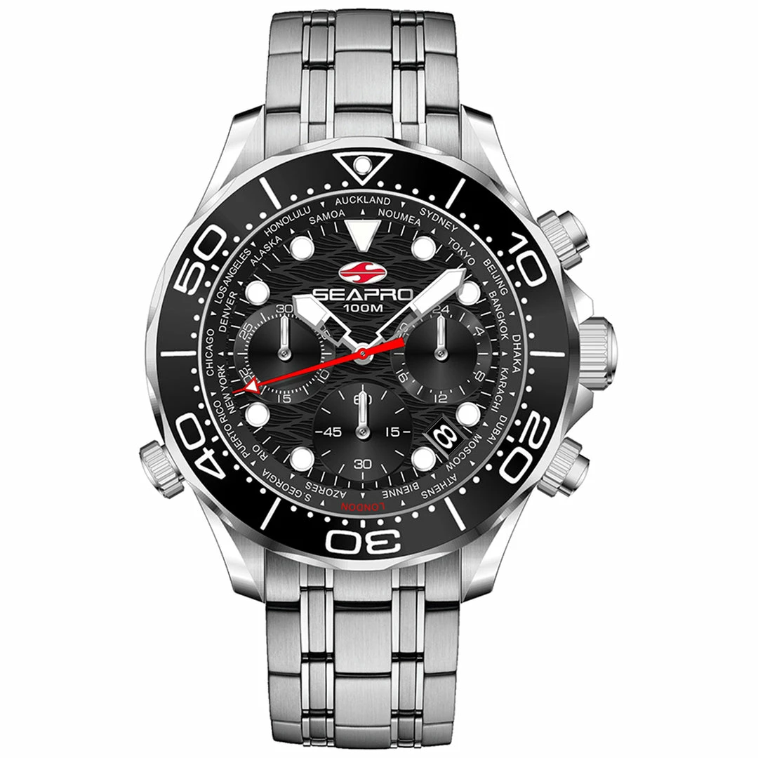 New 🎉 Seapro Men's Mondial Timer Black Dial ⌚ Watch ⌛