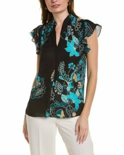 Discount 🔔 women Elie Tahari Batik Flutter Silk 👕 Shirt 🎉