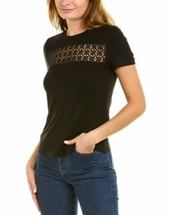 Budget 💯 women Elie Tahari Lace Insert T-Shirt 😉