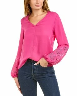 Top 10 🔥 women Elie Tahari Embroidered Silk 👚 Shirt 🛒