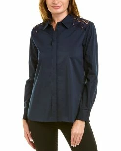 Cheapest 🤩 women Elie Tahari Embroidered Shoulder 👕 Shirt 😉